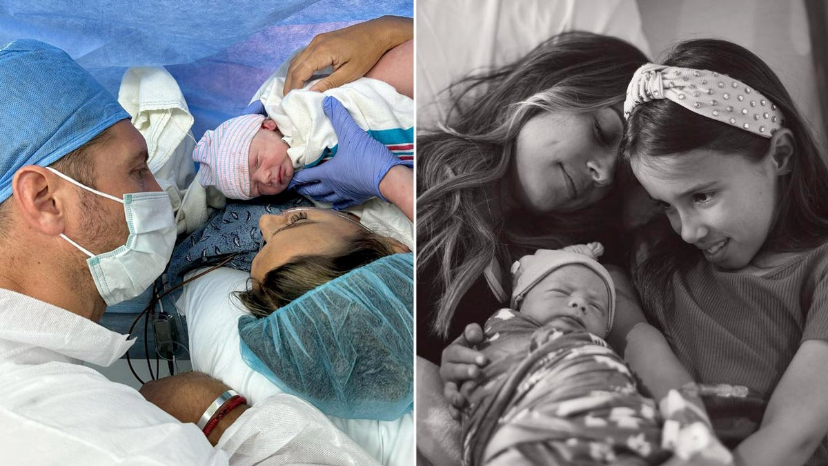 Jana Kramer abraça a filha Jolie e o filho recém-nascido Roman