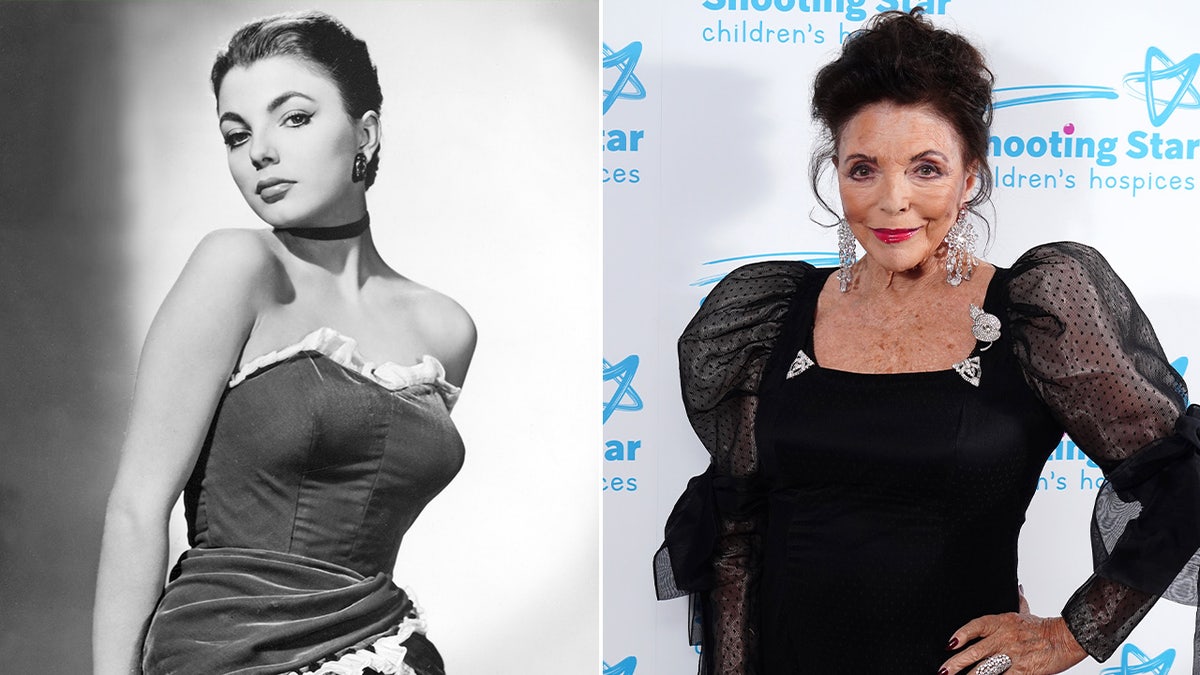 A photo of Joan Collins then and now