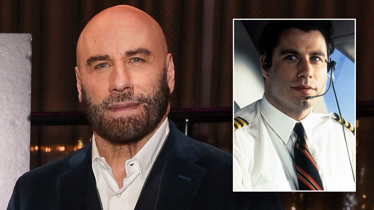 John Travolta in flight as a pilot and at premiere at The Shepherd