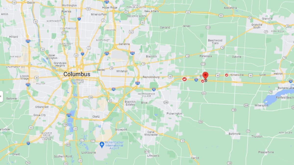 A map of where a crash in Ohio occurred involving a school bus