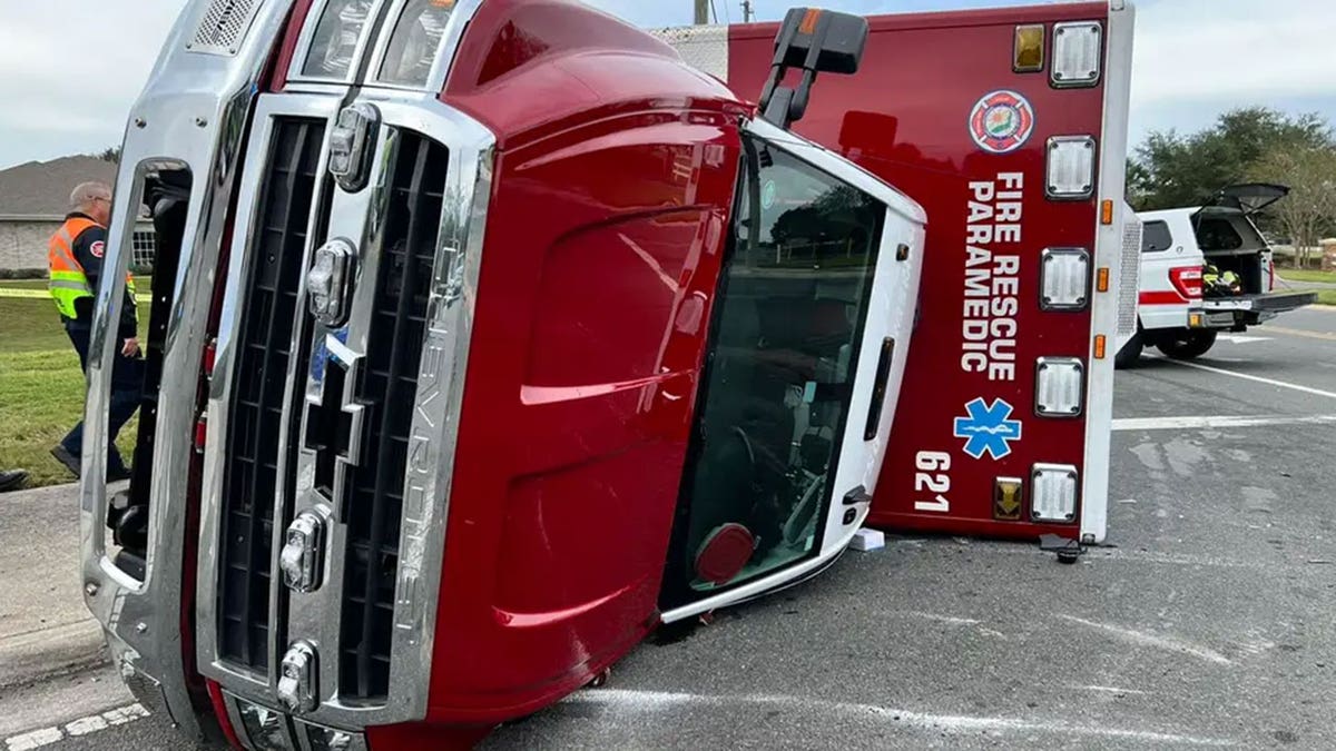 MCFR truck on its side following crash