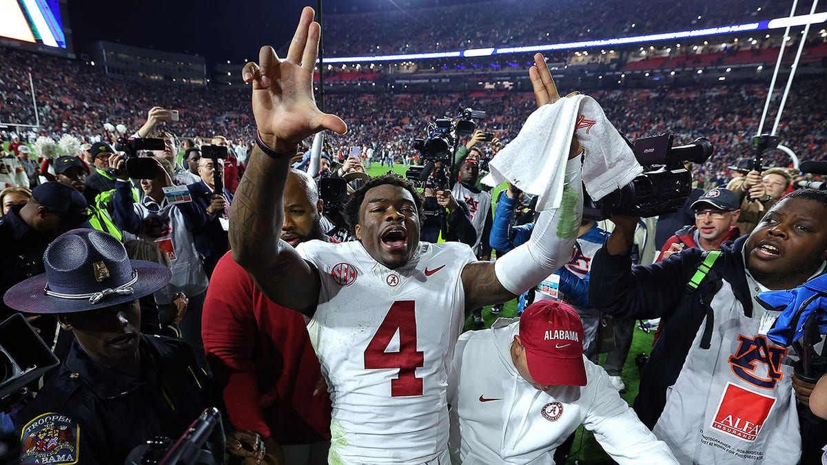 Jalen Milroe celebrates