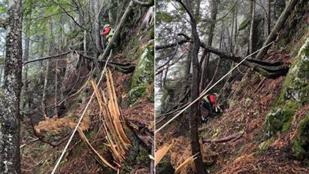 rescuers on steep area on ground