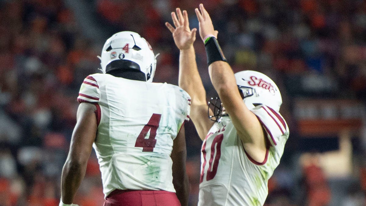 New Mexico State players celebrate