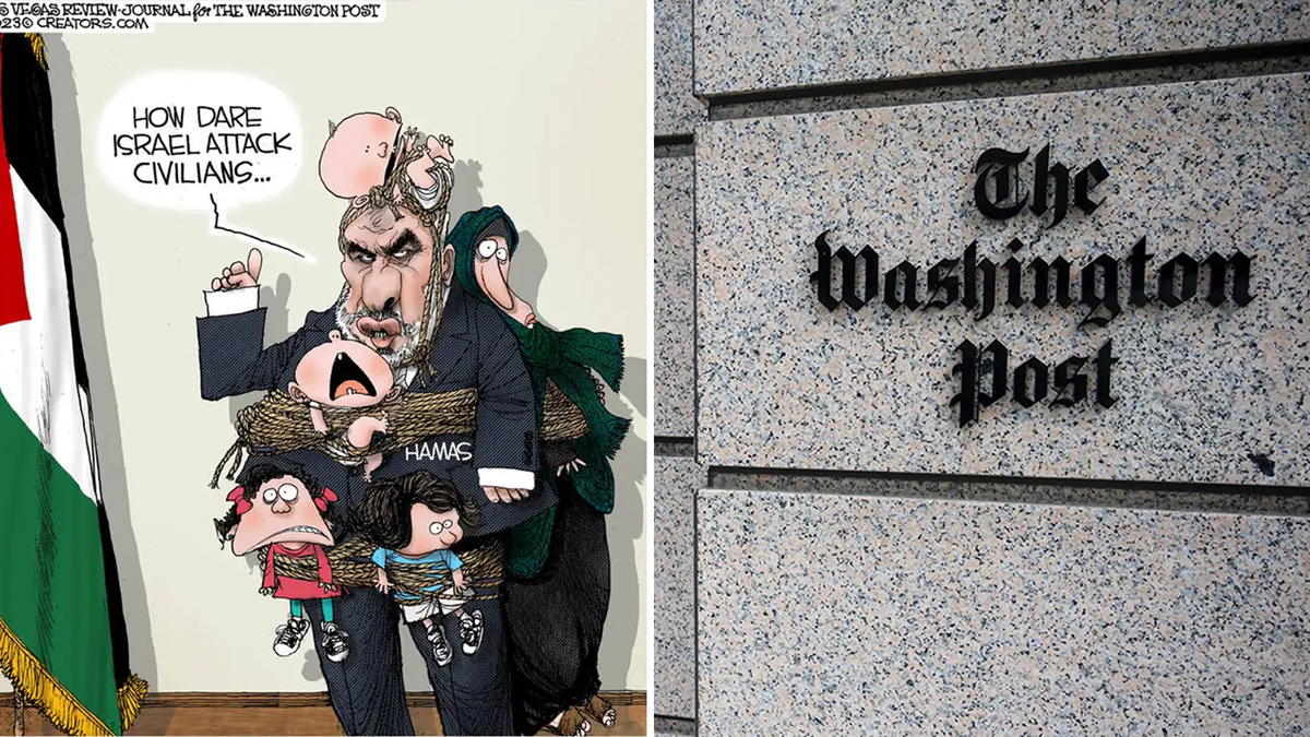 Cartoon mocking Hamas and Washington Post building