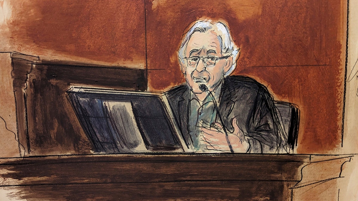 Sketch of Robert De Niro in the witness box in court