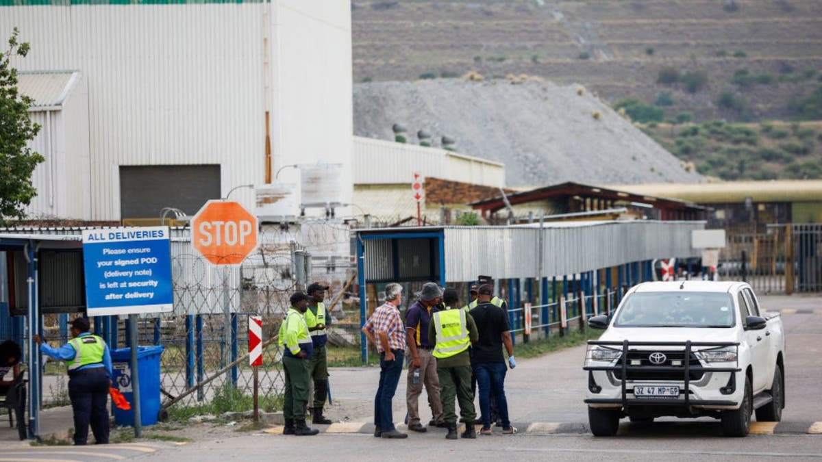 Impala Platinum mine security stand at the entrance to shaft 11 near Rustenburg