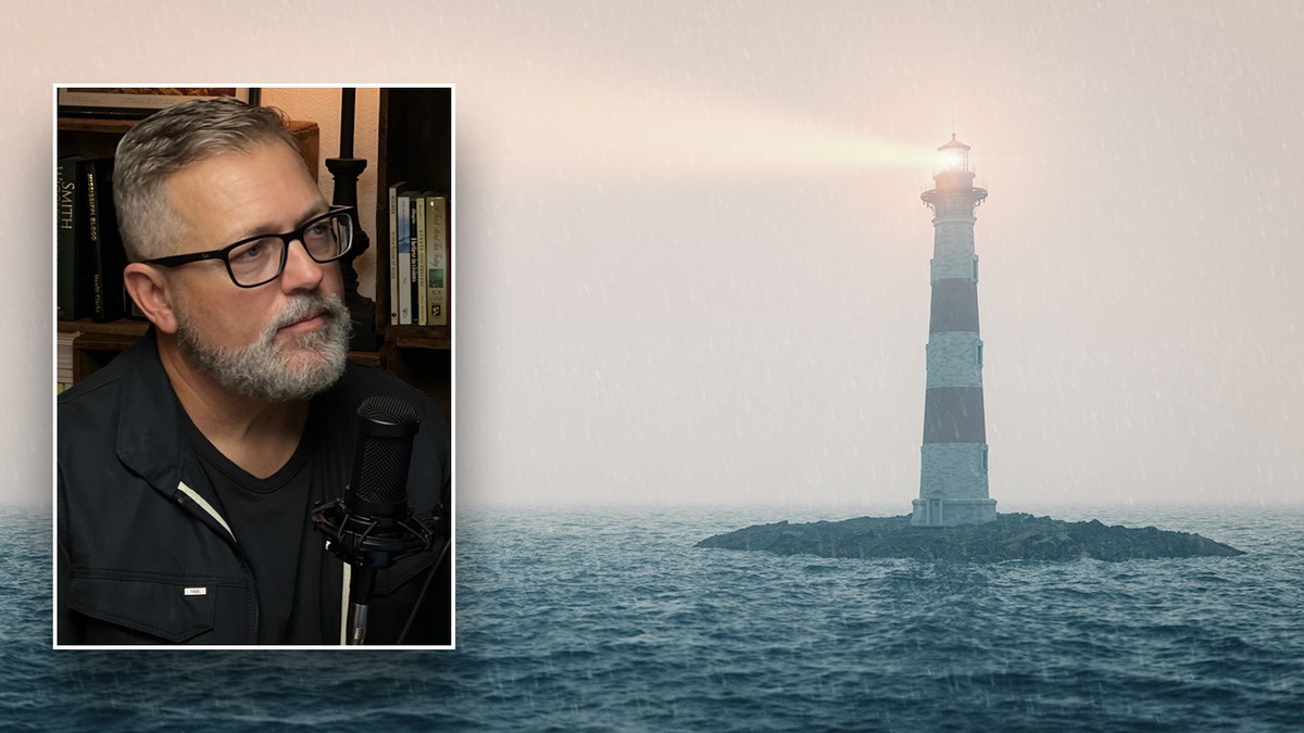 Pastor split with photo of lighthouse