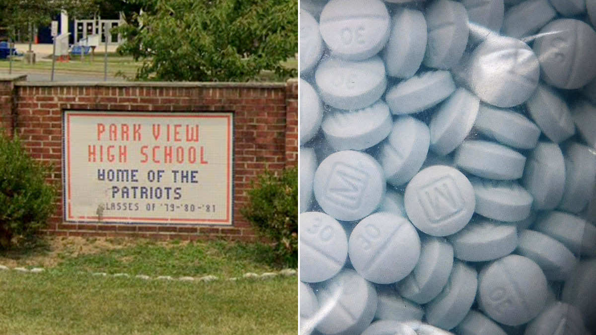 High school sign and pills