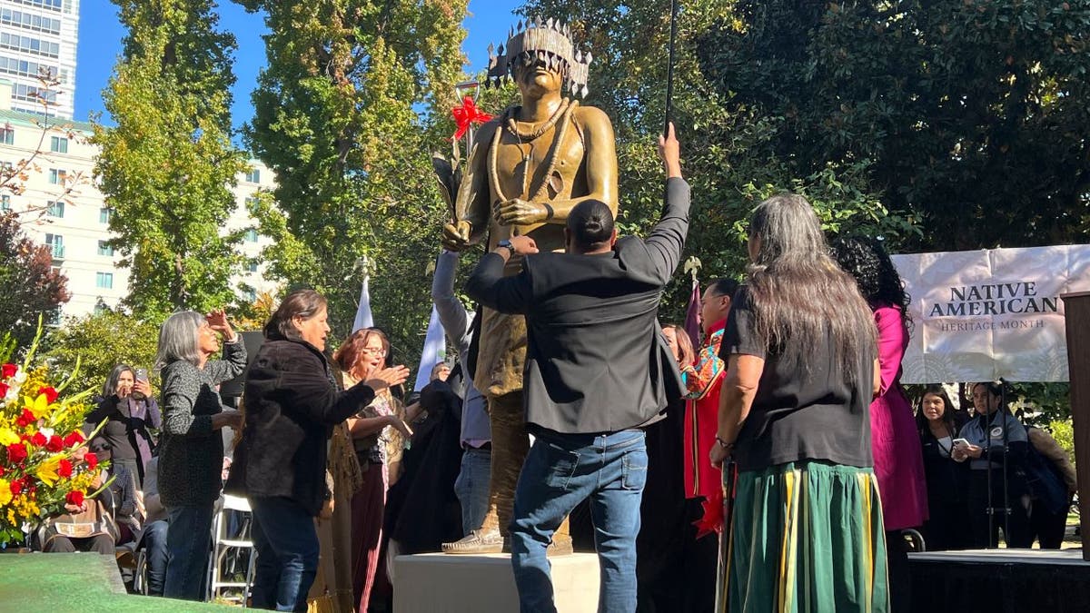 A statue depicting a Native American leader is unveiled in California