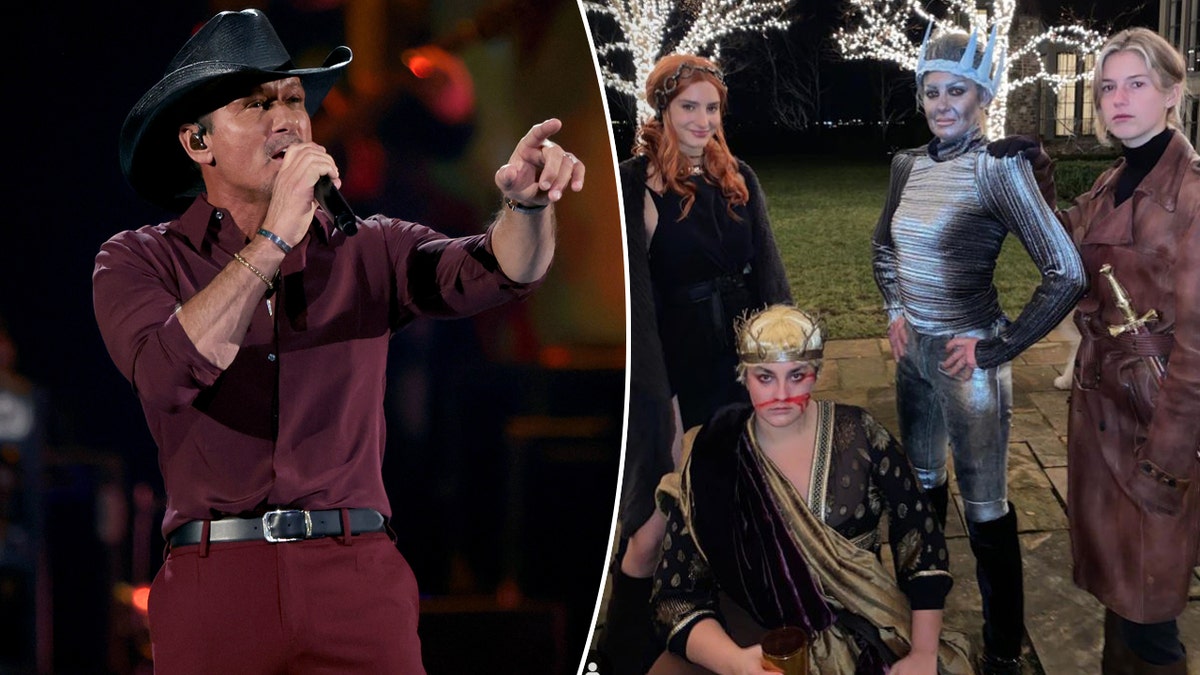 Tim MCGraw on stage/Faith Hill and daughters in costume