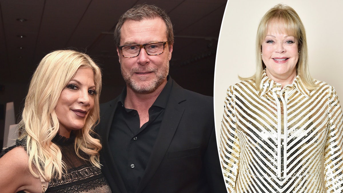 A photo of Tori Spelling and Dean McDermott split with a photo of Candy Spelling