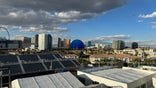 Overlook of some of the grandstands at the Las Vegas F1 track.