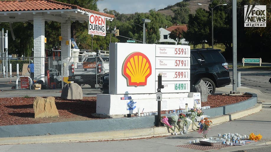 A memorial set up by a gas station in Ventura County, California for Paul Kessler
