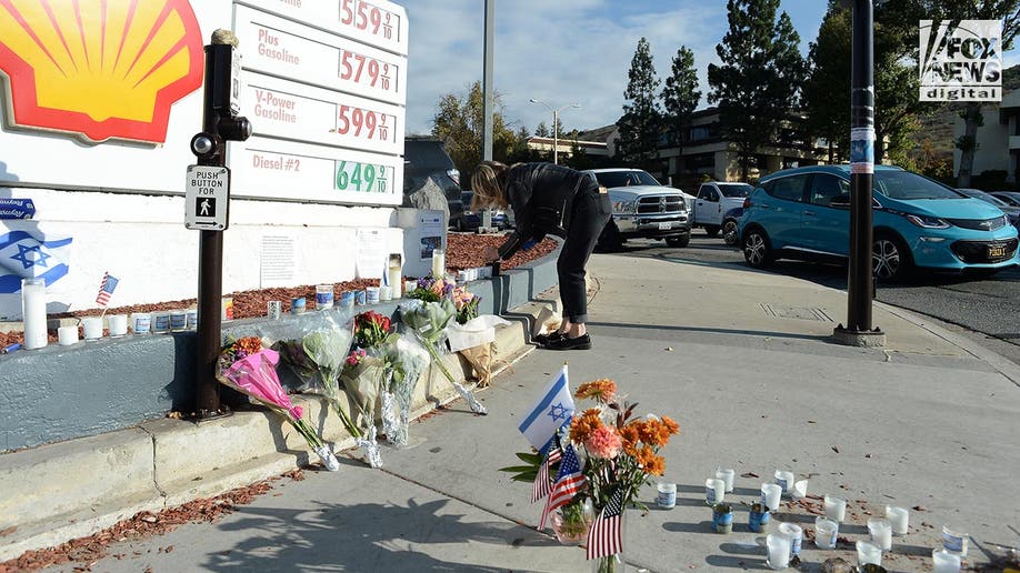 A memorial set up by a gas station in Ventura County, California for Paul Kessler