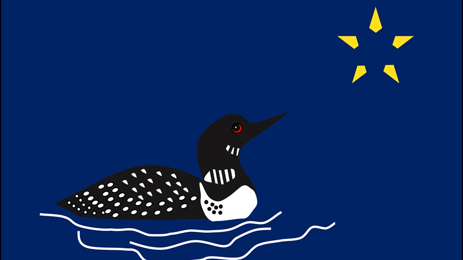 drawing of loon and north star flag
