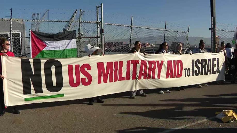 Banner reading, "No U.S. Military Aid to Israel"