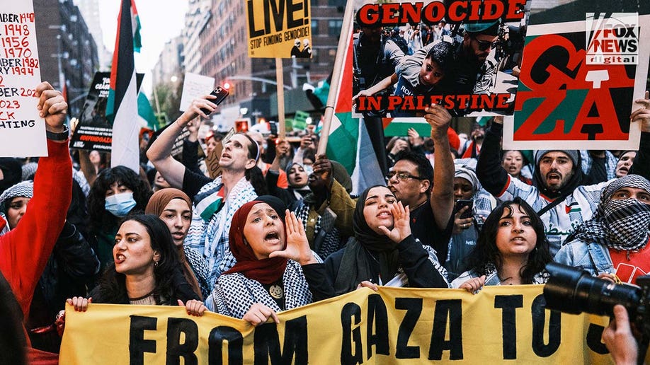 Pro-Palestine protestors begin their march from Union Square to midtown Manhattan