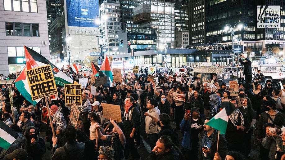 Pro-Palestine protestors march throughout midtown Manhattan in New York City