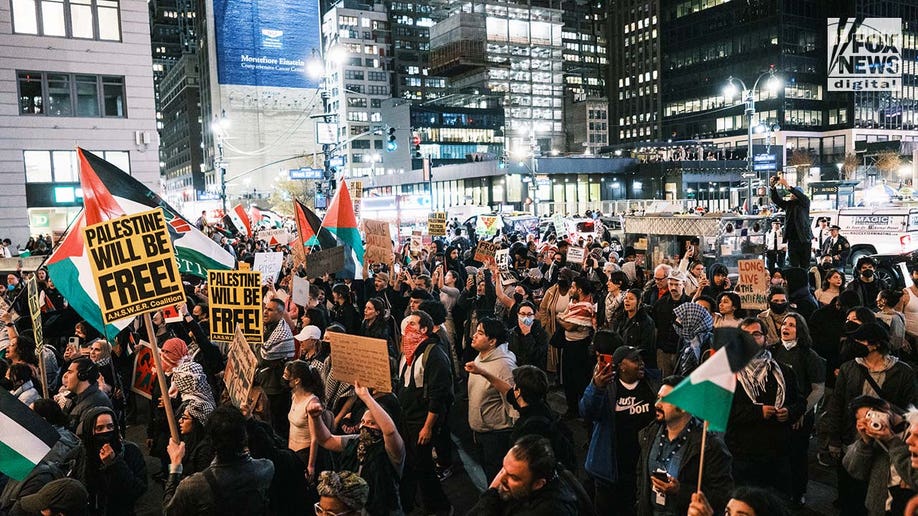 Pro-Palestine protestors march throughout midtown Manhattan in New York City