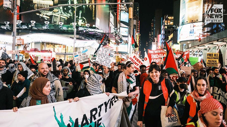Pro-Palestine protestors march through midtown Manhattan