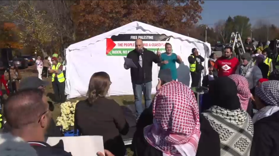 Hundreds of pro-Palestine protesters march to Biden’s Delaware home as president returns from DC