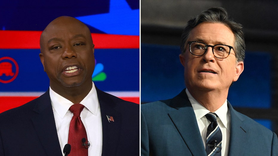 Colbert mocks Tim Scott invoking God during drop-out announcement: ‘So He could watch you lose?’
