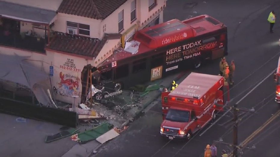 California transit bus crashes into seafood restaurant, more than a dozen injured
