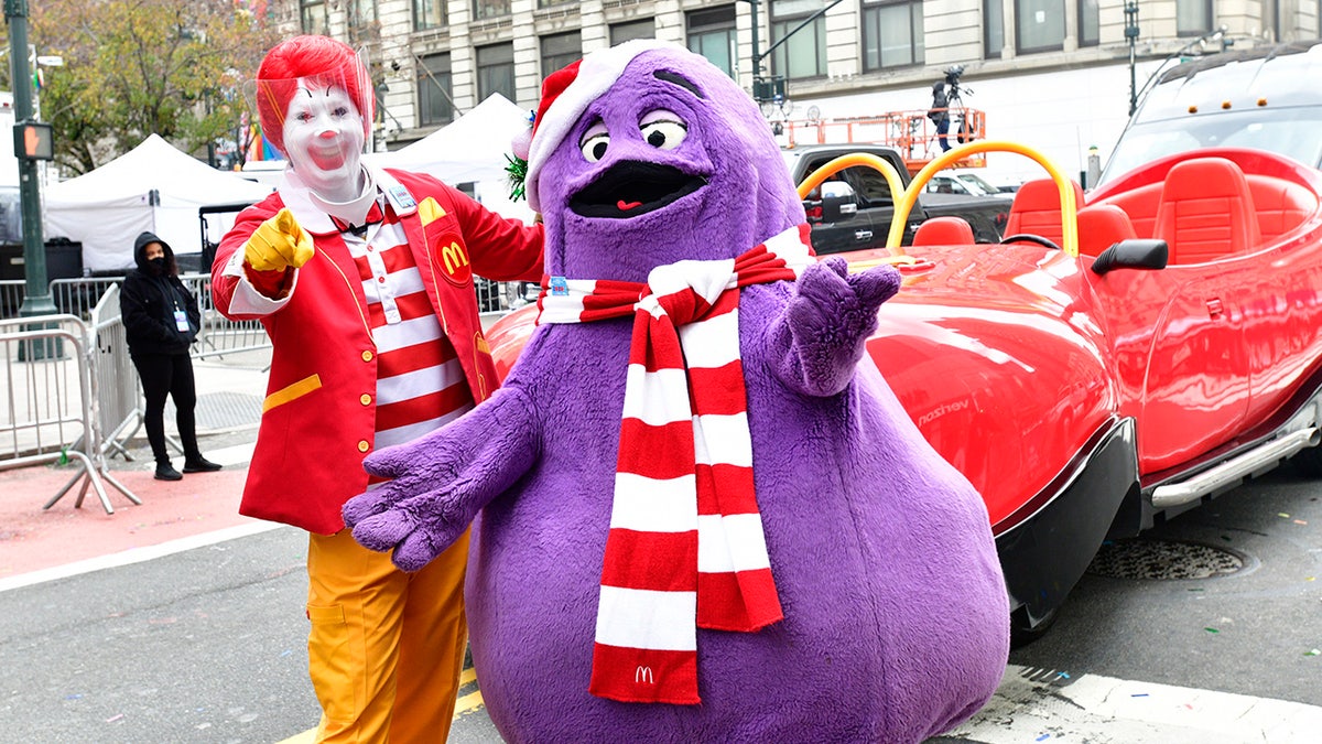 Ronald McDonald and Grimace appear in the 94th Annual Macy's Thanksgiving Day Parade