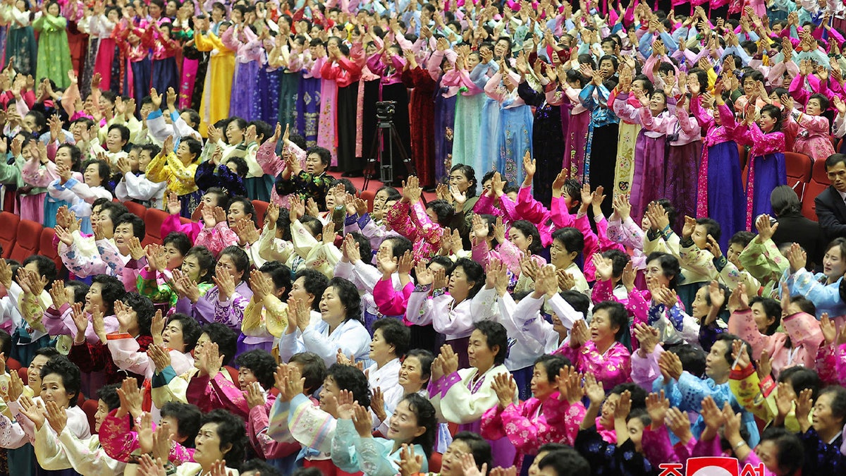 North Korean women cheering
