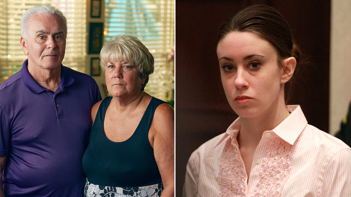 a side-by-side split of George Anthony, Cindy Anthony and Casey Anthony
