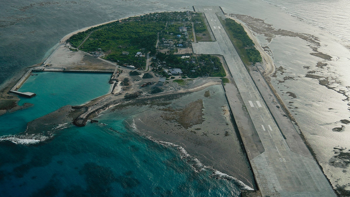 An aerial photo of the island