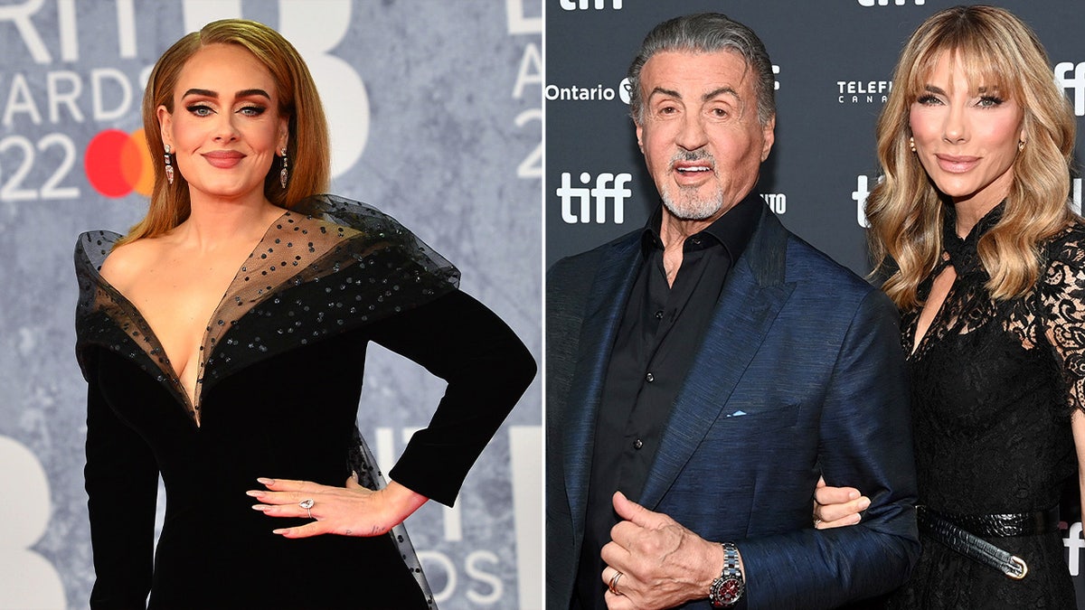 Split screen of Adele and Sylvester Stallone and Jennifer Flavin