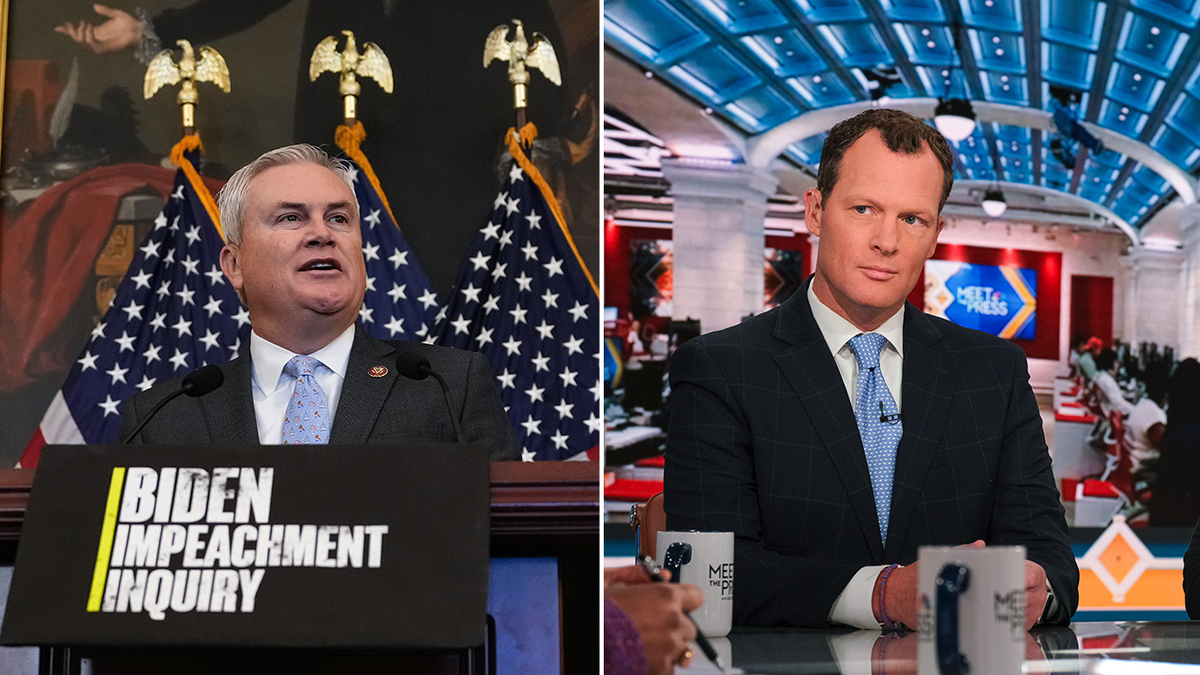 House Oversight Committee Chairman James Comer and NBC News Capitol Hill correspondent Ryan Nobles split image