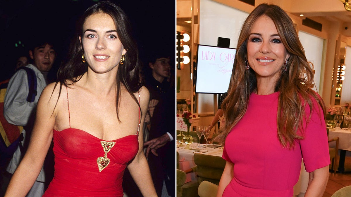 Side by side pictures of Elizabeth Hurley in 1993 and in 2023