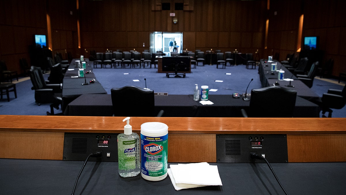Hart Senate hearing room with wipes on table