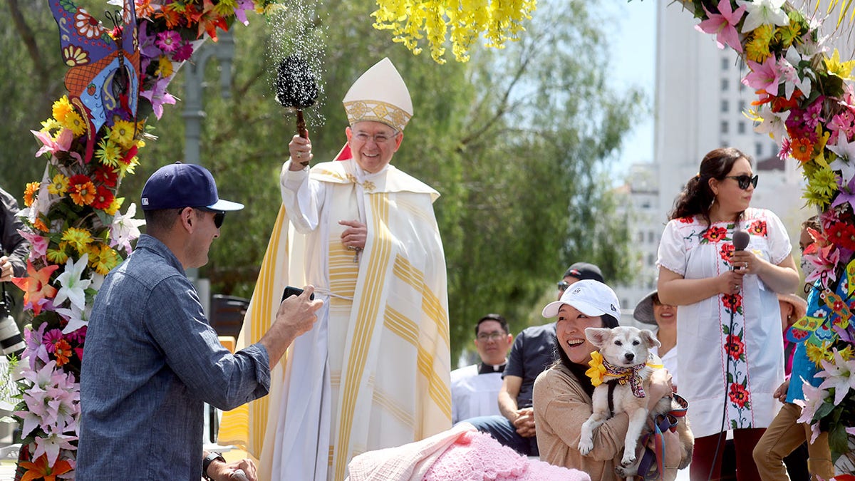 Archbishop Gomez blessing animals