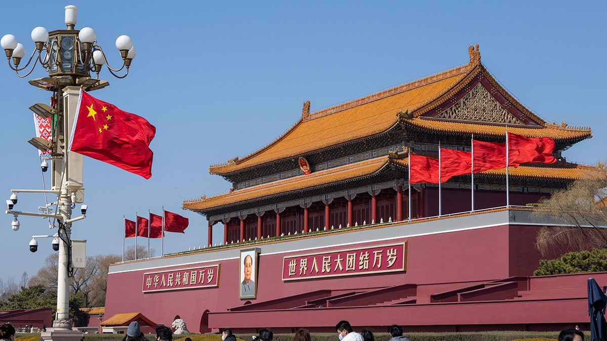 Chinese flag, building