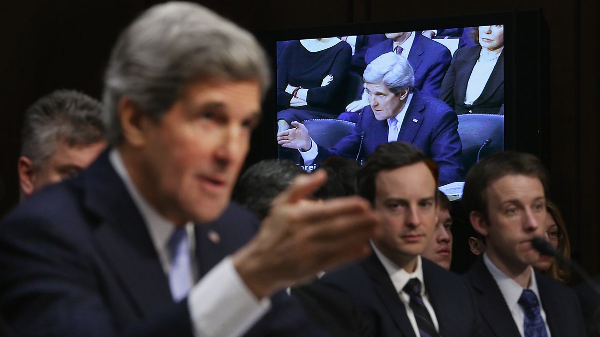 John Kerry speaks during Senate confirmation hearing