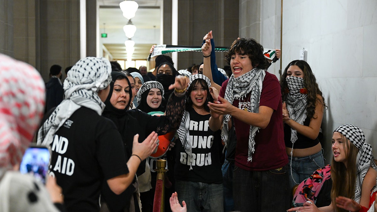 Pro-Palestine protesters crowd San Francisco City Hall