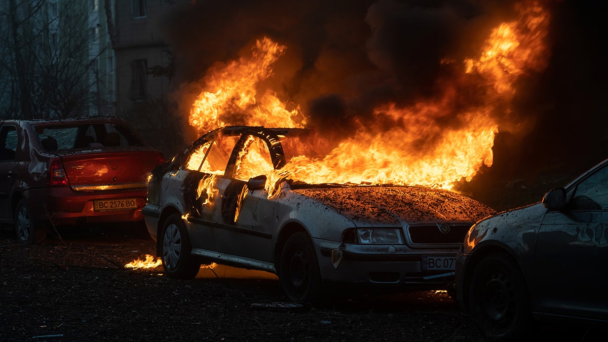 A burning car