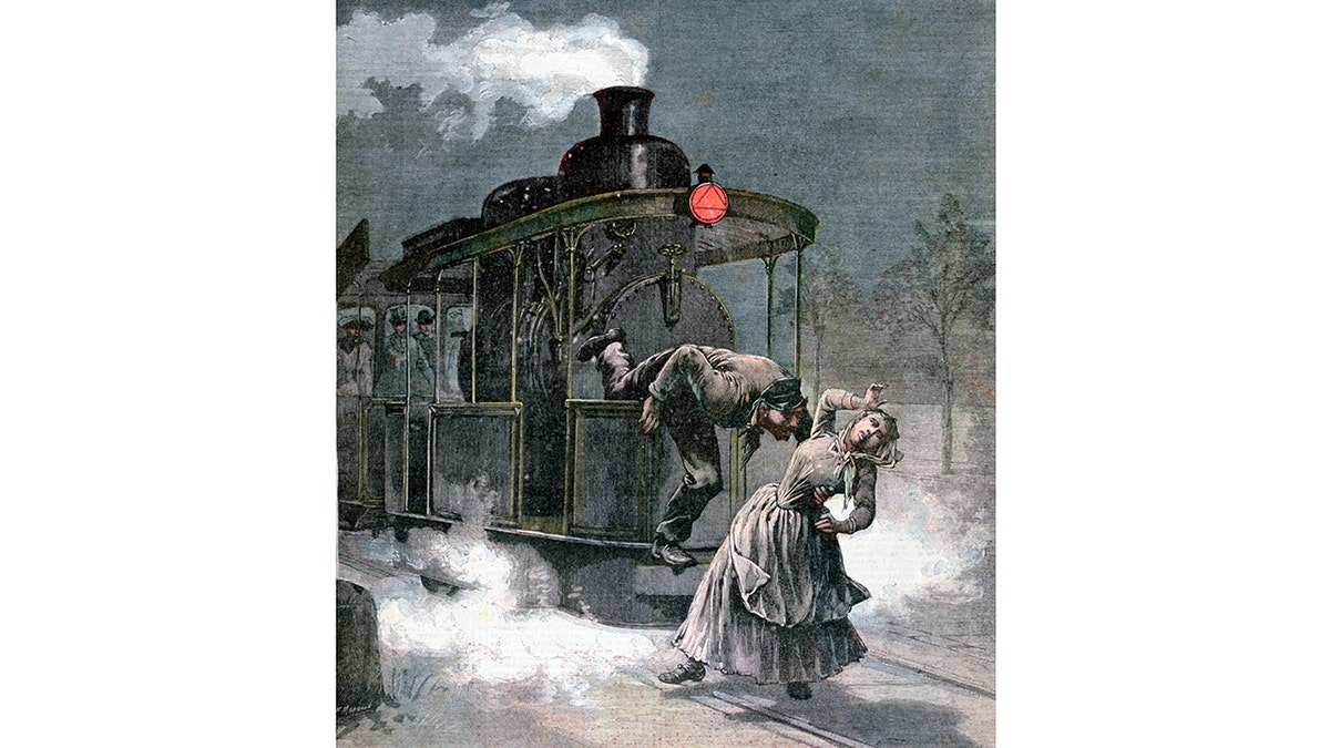 A print from a supplement to the Le Petit Journal in France, Nov. 14, 1891. Charles F. Dowd, the creator of time zones, died similarly in 1904, when struck and thrown by a train.