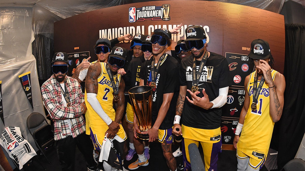 The Lakers celebrate winning the NBA's IST