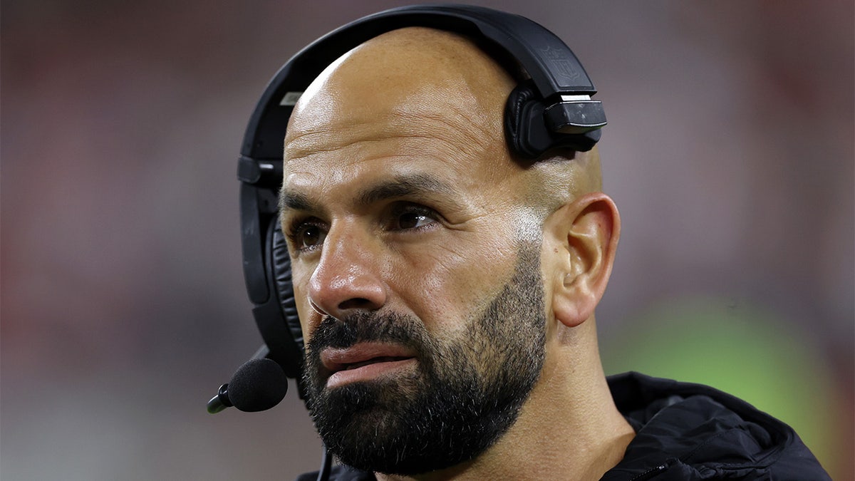 Head coach Robert Saleh of the New York Jets looks on during a game against the Cleveland Browns at Cleveland Browns Stadium on December 28, 2023, in Cleveland, Ohio. 