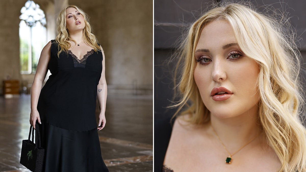 A side-by-side split image of Hayley Hasselhoff