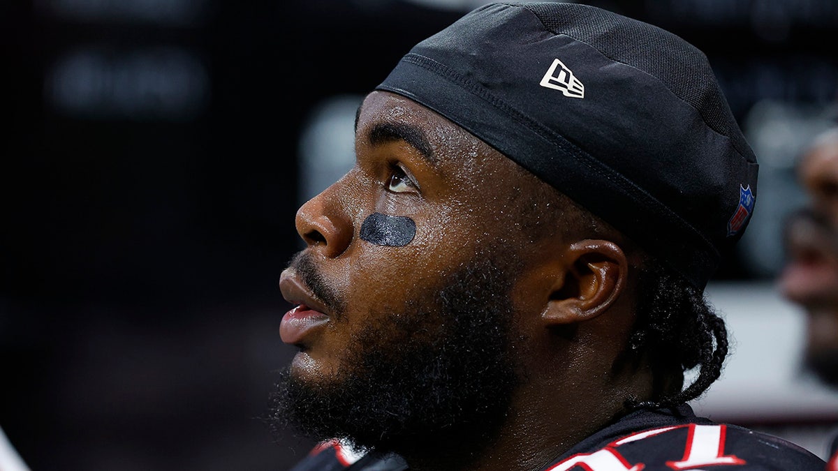 Grady Jarrett looks on during a Falcons game