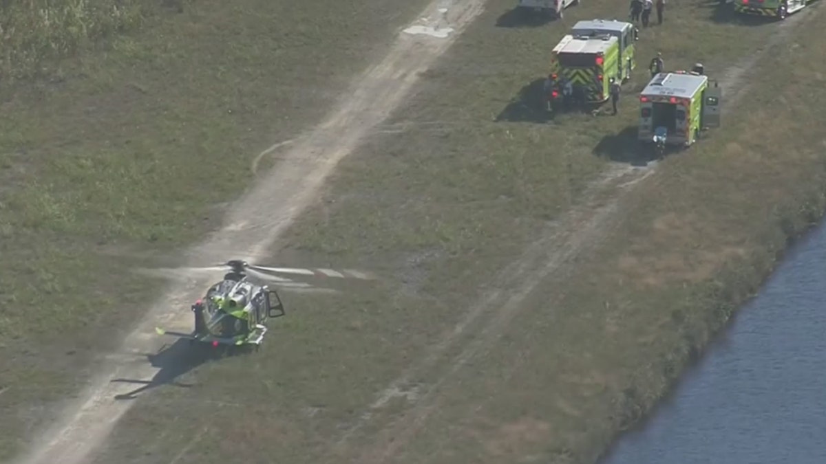 Rescue crews at chopper crash scene