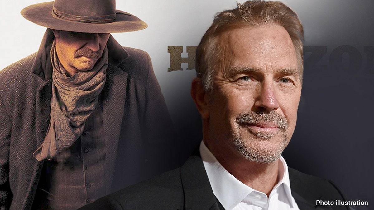 Kevin Costner wears a cowboy hat and coat 