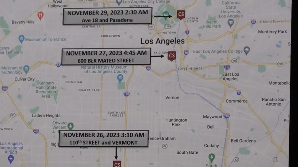 LAPD map with three locations marked