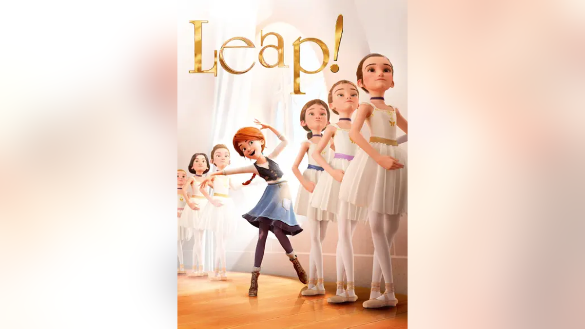 Animated ballerinas with quirky girl on cover of "Leap!"